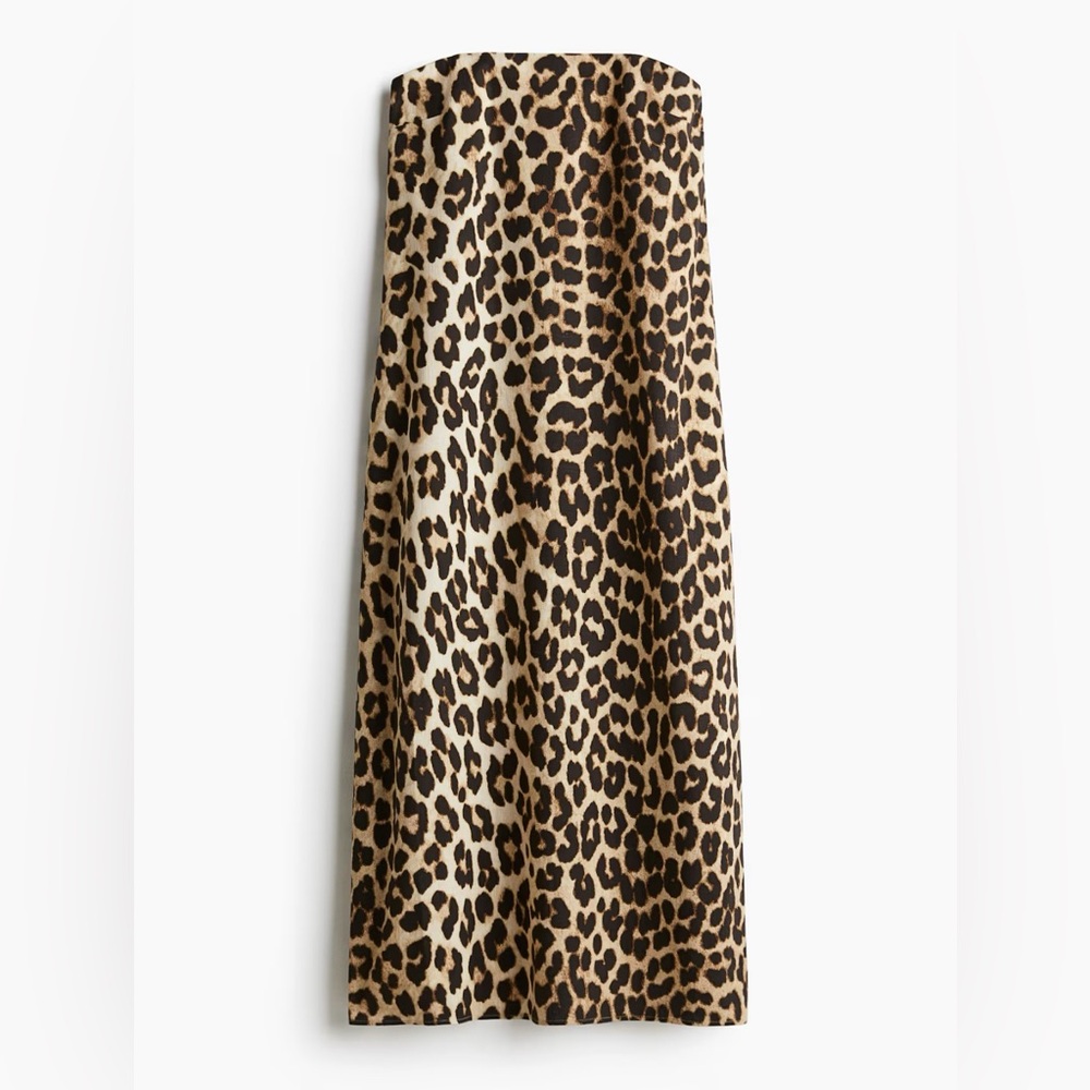 H&M NWT Bandeau Strapless Leopard Linen Print Dress